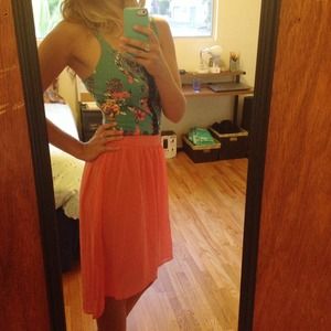 Coral high-low skirt