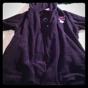 Hooded black hello kitty bath robe
