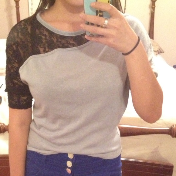 Grey and Black Lace Top