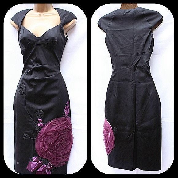 Karen Millen 3-D black satin and deep purple dress - Picture 4 of 4