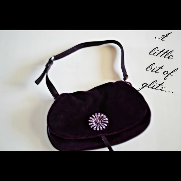 Purple Velvet Purse w/ Attached Rhinestone Brooch