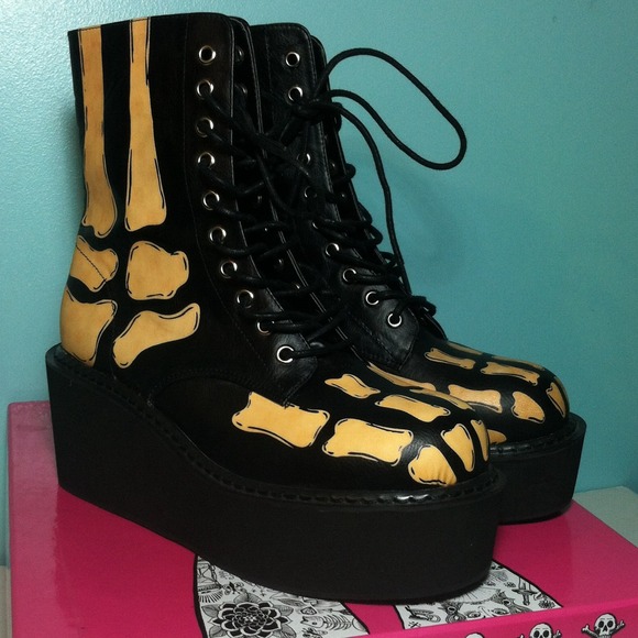 Glow-In-The-Dark Platform Leather Combat Boots