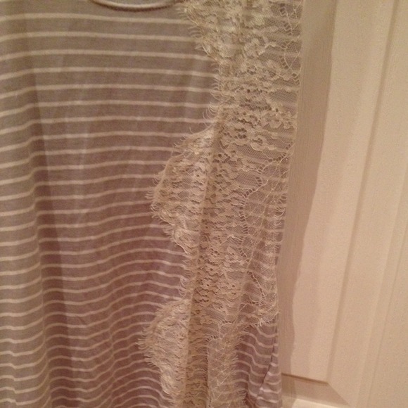 White and Grey Stripped Lace Detail Tank - Picture 2 of 4