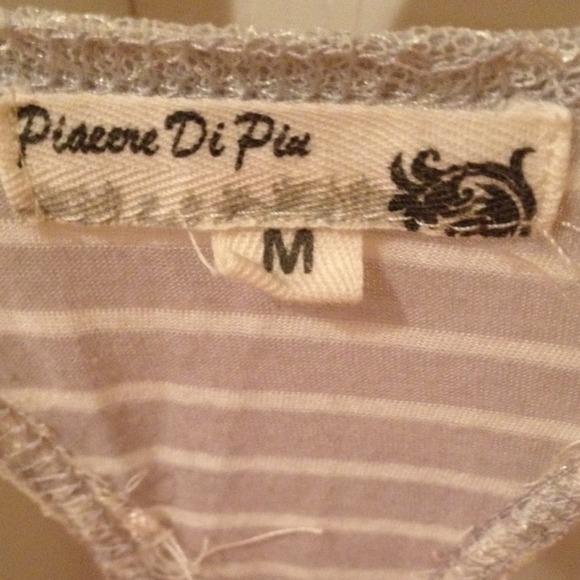 White and Grey Stripped Lace Detail Tank - Picture 3 of 4