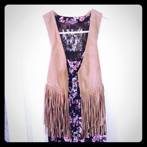 Suede leather fringe vest