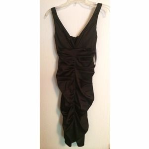 Rouched Black Midi Dress