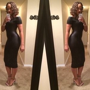Black Faux Leather Midi Dress
