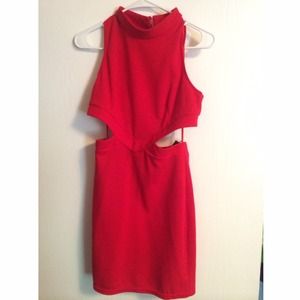 Red mini dress with side cutouts