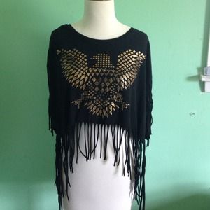 Aztec eagle print fringed crop top.