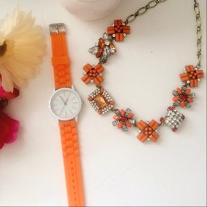 Orange rhinestone statement necklace