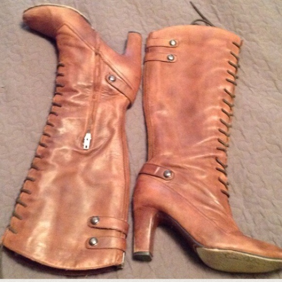 Sam Edelman cognac color leather lace up boots-