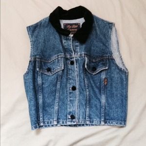 Denim Vest with Velvet Collar
