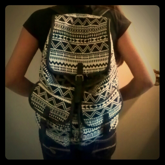 Black and white Aztec canvas backpack