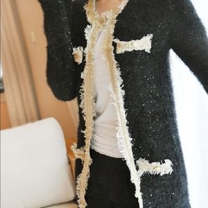 Peace & Dove Chanel-inspired Black-n-gold Cardigan