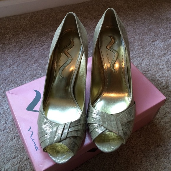 Gold Nina Peep Toe Heels - Picture 2 of 3