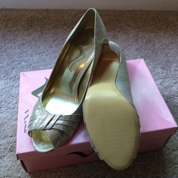 Gold Nina Peep Toe Heels - Picture 3 of 3