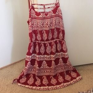 Red boho pattern dress with open back