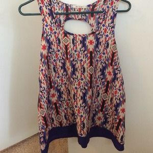 Aztec pattern silky open back tank. Francesca's