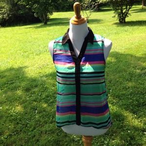 polyester sleeveless colorful button down top