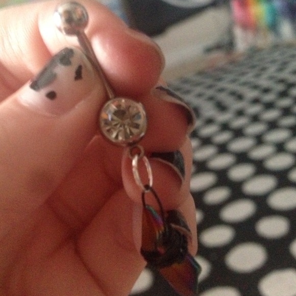 Rainbow aura quartz belly ring