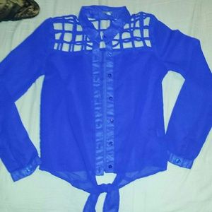 Royal Blue Long Sleeve Sheer Shirt