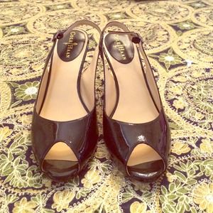 Black patten leather heels