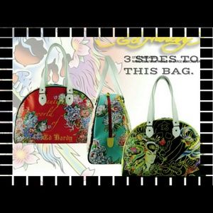 PENDING Vtg Ed Hardy Multicolored Printed Large Double Handle Bowling Bag NEW