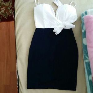 Navy blue and white tube top dress