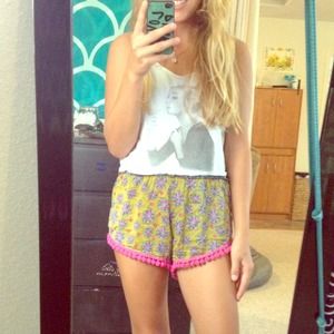 70s inspired pom pom shorts