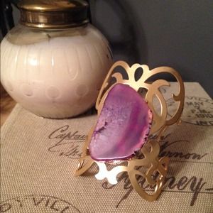Purple Stone & Gold Tone Cuff