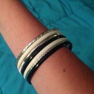 Silver, white, and black Bangle set