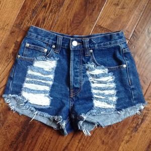 MinkPink Slasher Flick Cut Off Denim Shorts