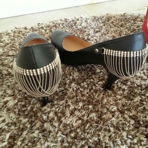 Soft leather diamond chain heels