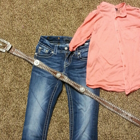 Sparkling belt and miss me jeans bundle