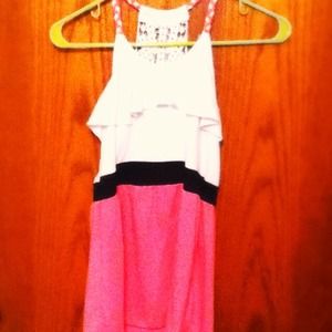 A cute white black and pink tang top