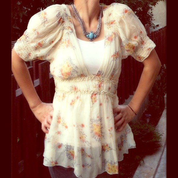 Romantic 100% silk Anthropologie empire-waist top