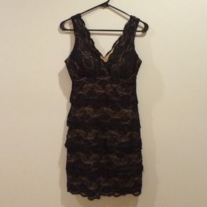 Black lace dress. Little black dress.