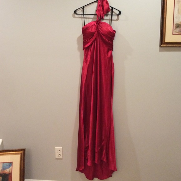Red satin formal gown. Open Strappy back. - Picture 1 of 3
