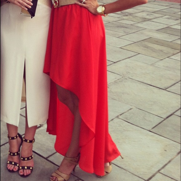 MM Couture cherry red hi lo skirt