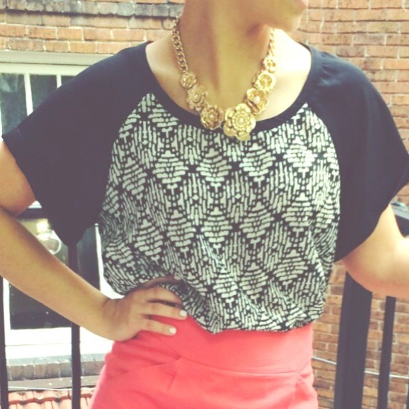 Baseball Sleeve Patterned Blouse