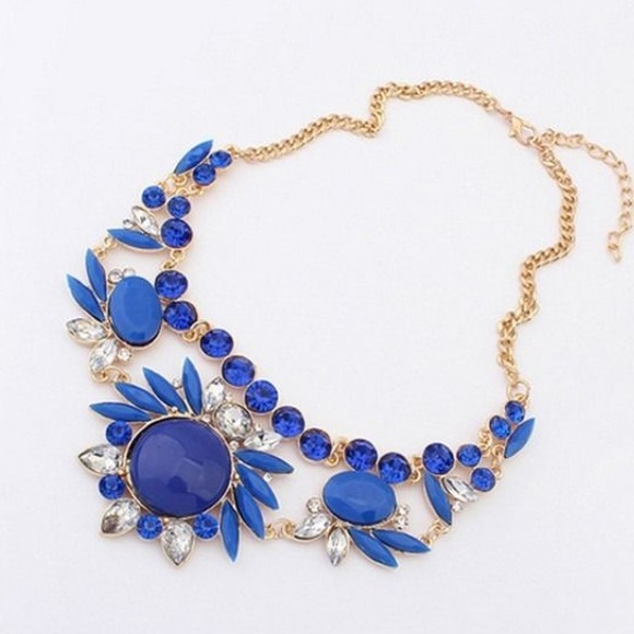 Rhinestone blue flower bib necklace✨
