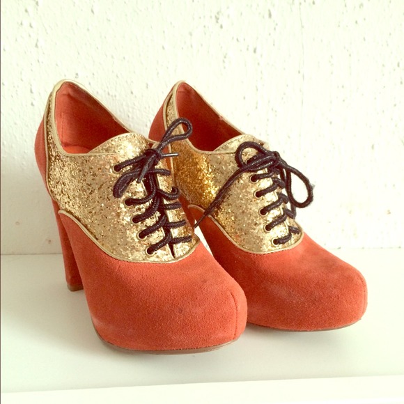 Orange & Gold Glitter Booties