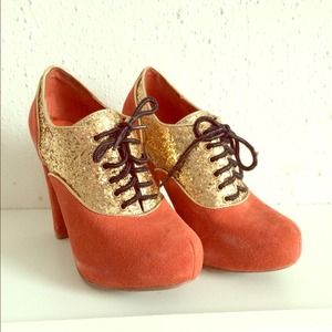 Orange & Gold Glitter Booties