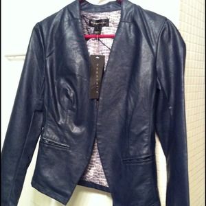 Blue Vegan Leather Blazer Jacket