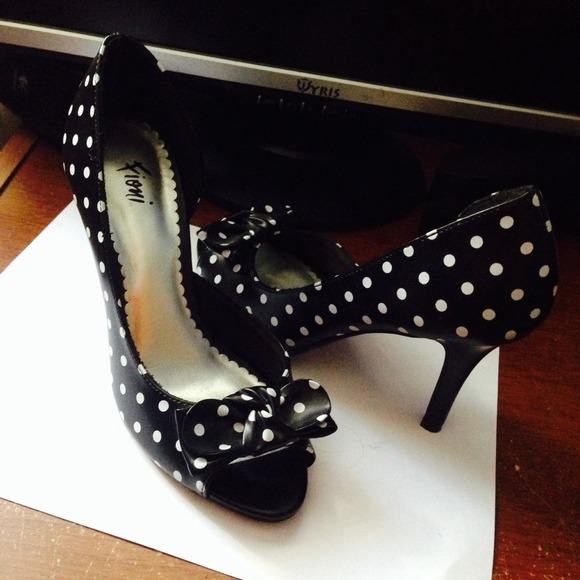 Polka-dot heels, red heels, & tan heels