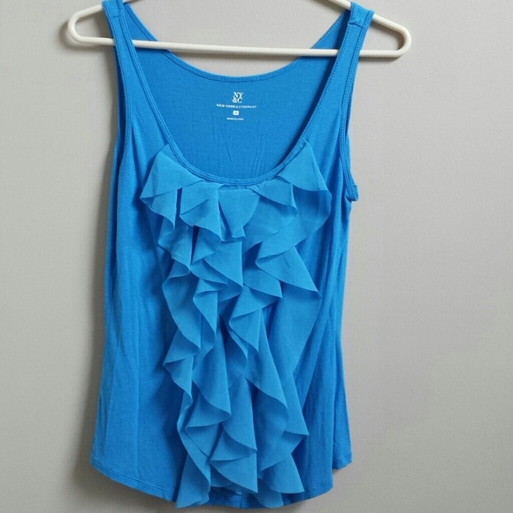 Blue chiffon ruffle tanktop