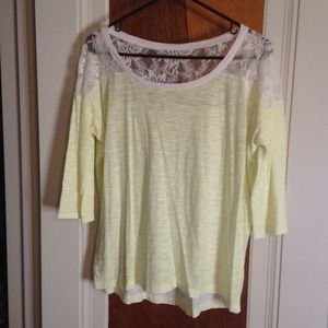 SOLD Express neon yellow stripe top with lace
