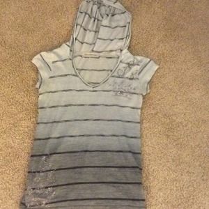 Hooded shirt with rhinestones