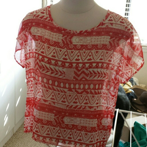 GONE TMRW  Sheer red tribal top - Picture 2 of 4