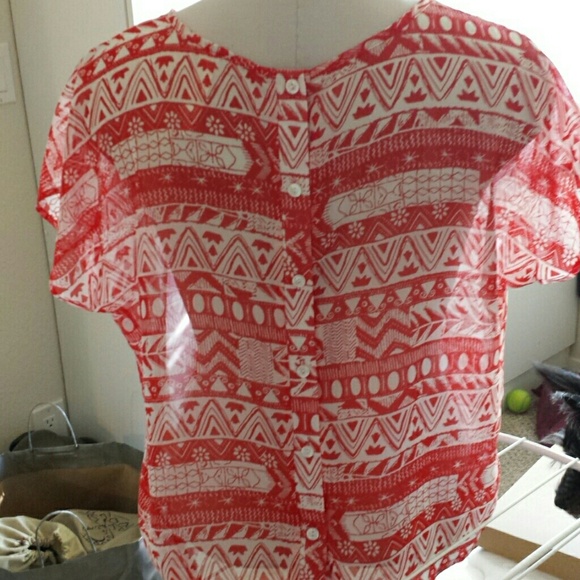 GONE TMRW  Sheer red tribal top - Picture 3 of 4